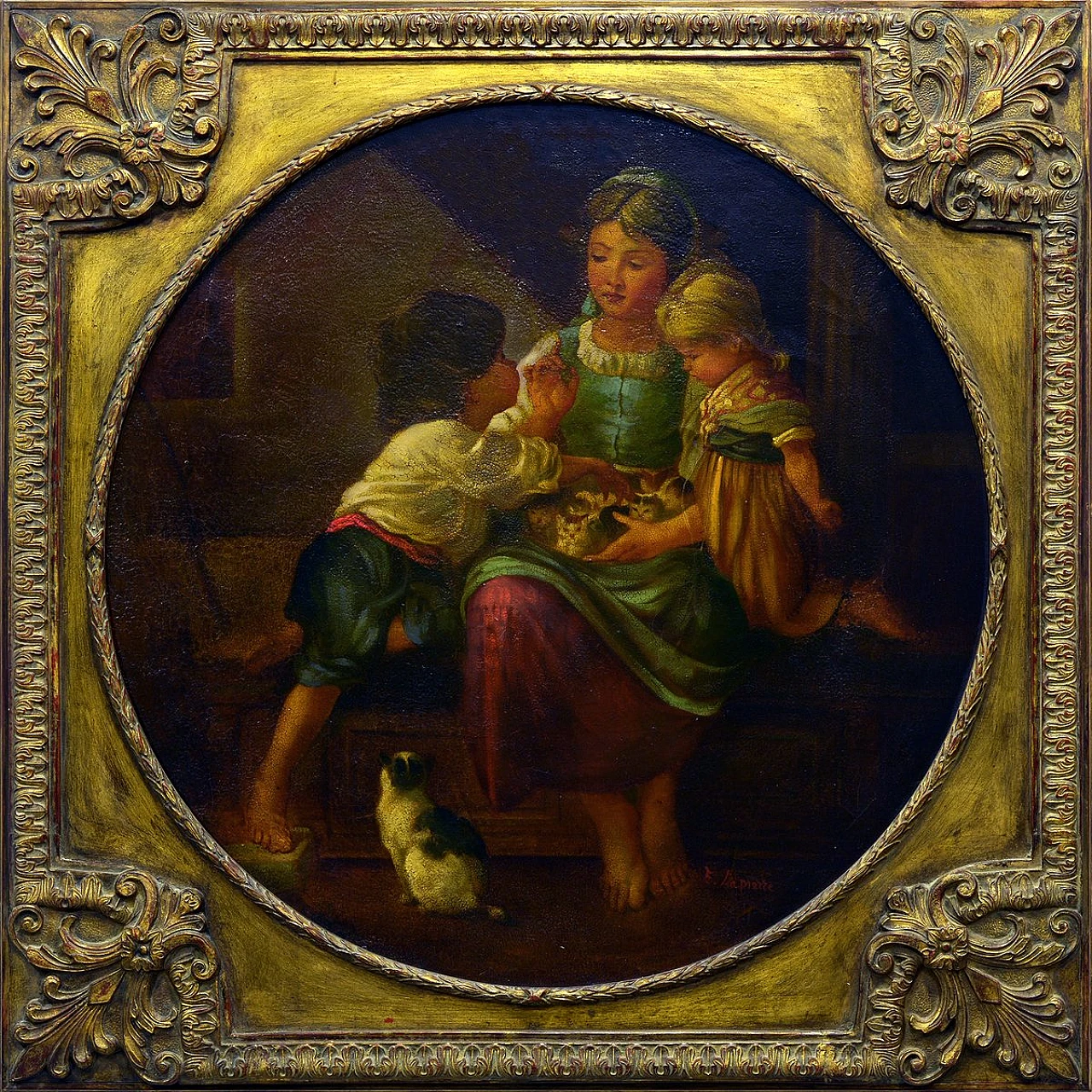 Edgar Lapierre, Family scene, oil on canvas, 1990s 1