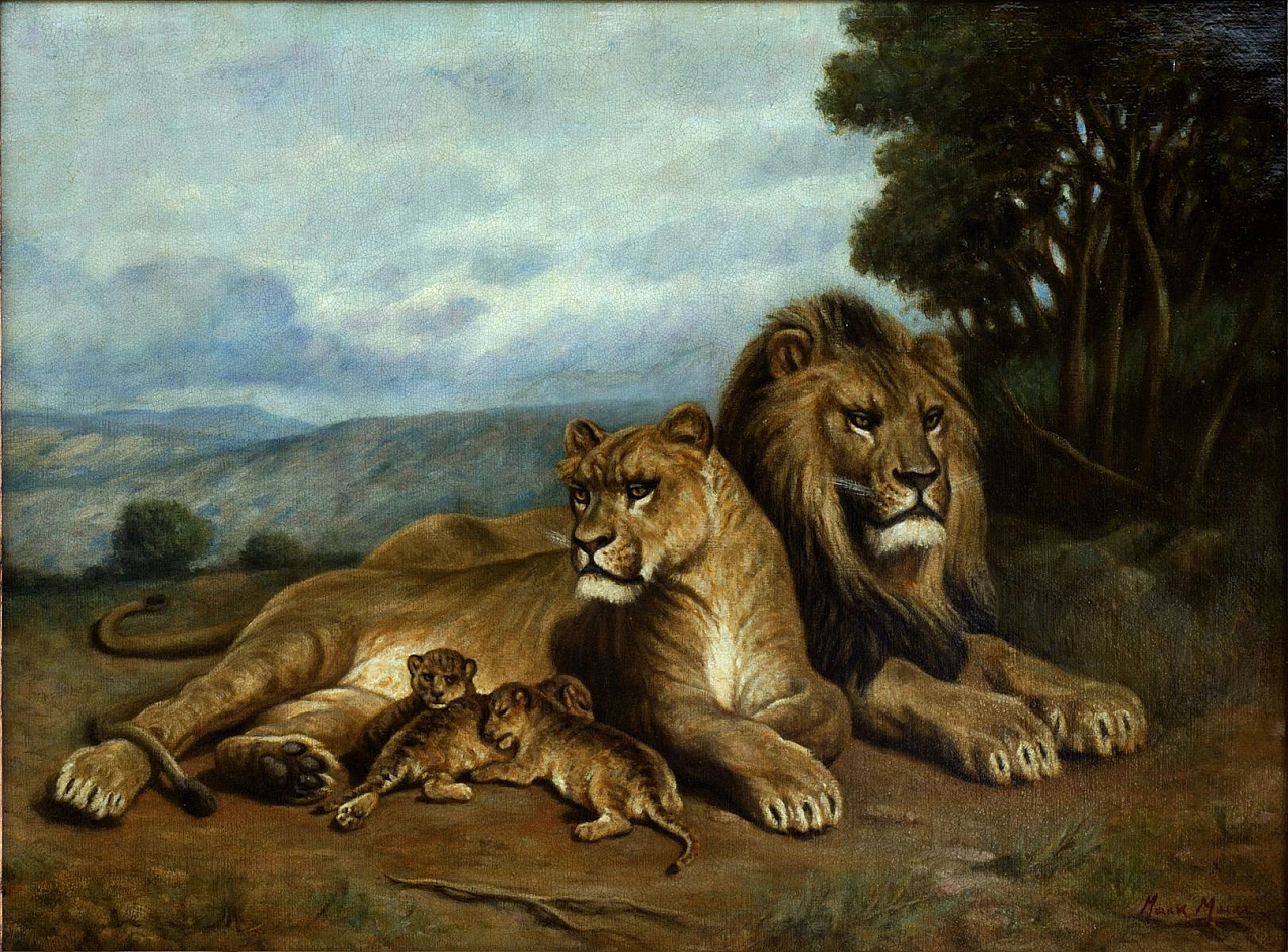 Mark Majer, Family of lions, oil on canvas, 1990s 2