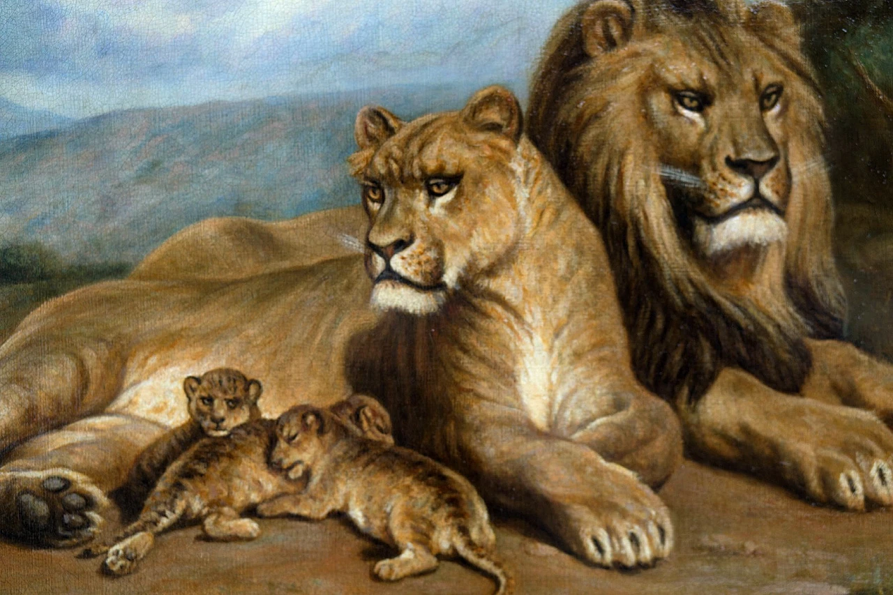 Mark Majer, Family of lions, oil on canvas, 1990s 3