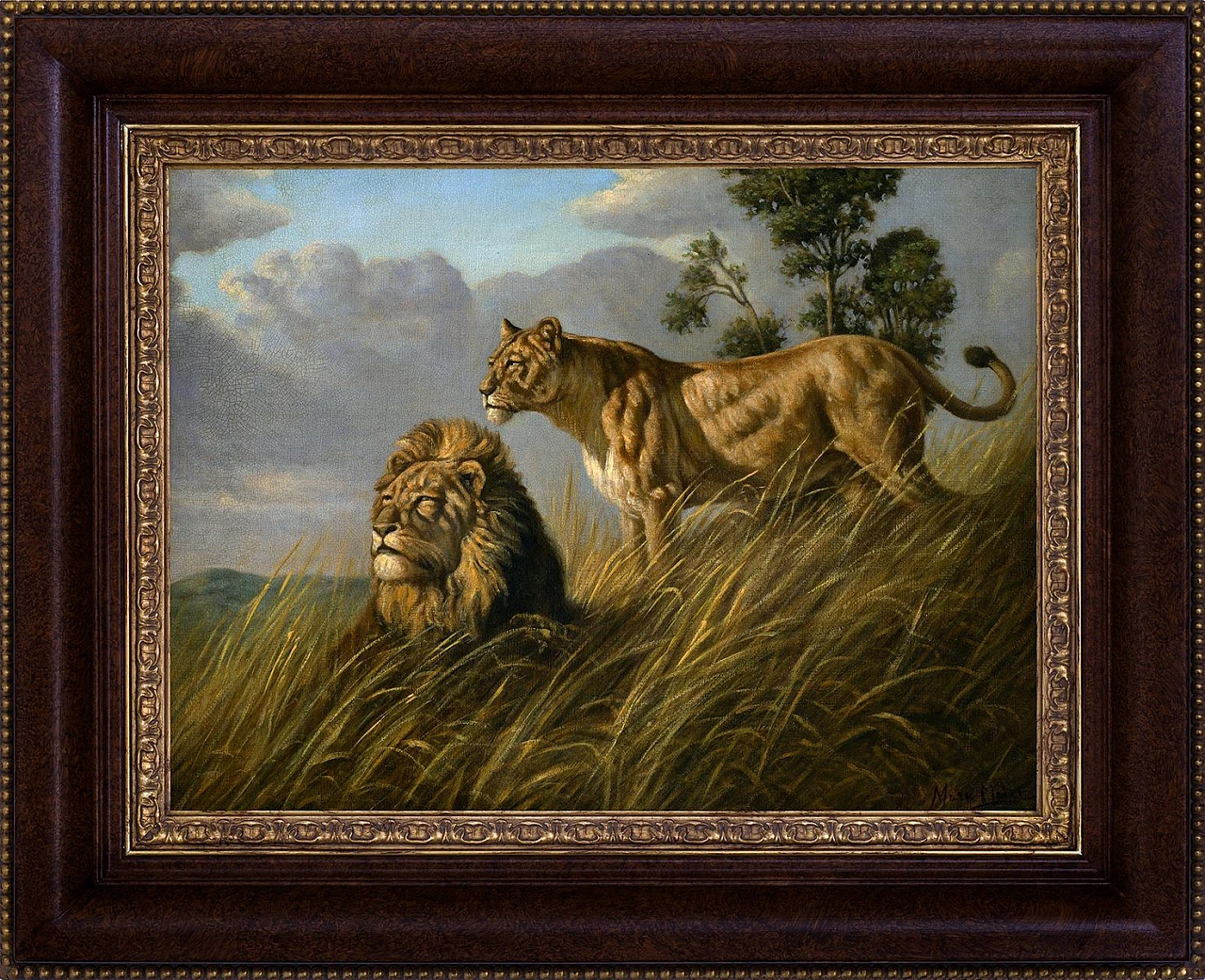 Mark Majer, Pair of Lions, oil on canvas, 1990s 1