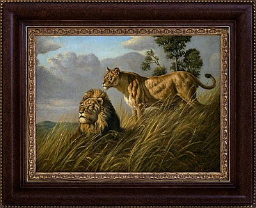 Mark Majer, Pair of Lions, oil on canvas, 1990s