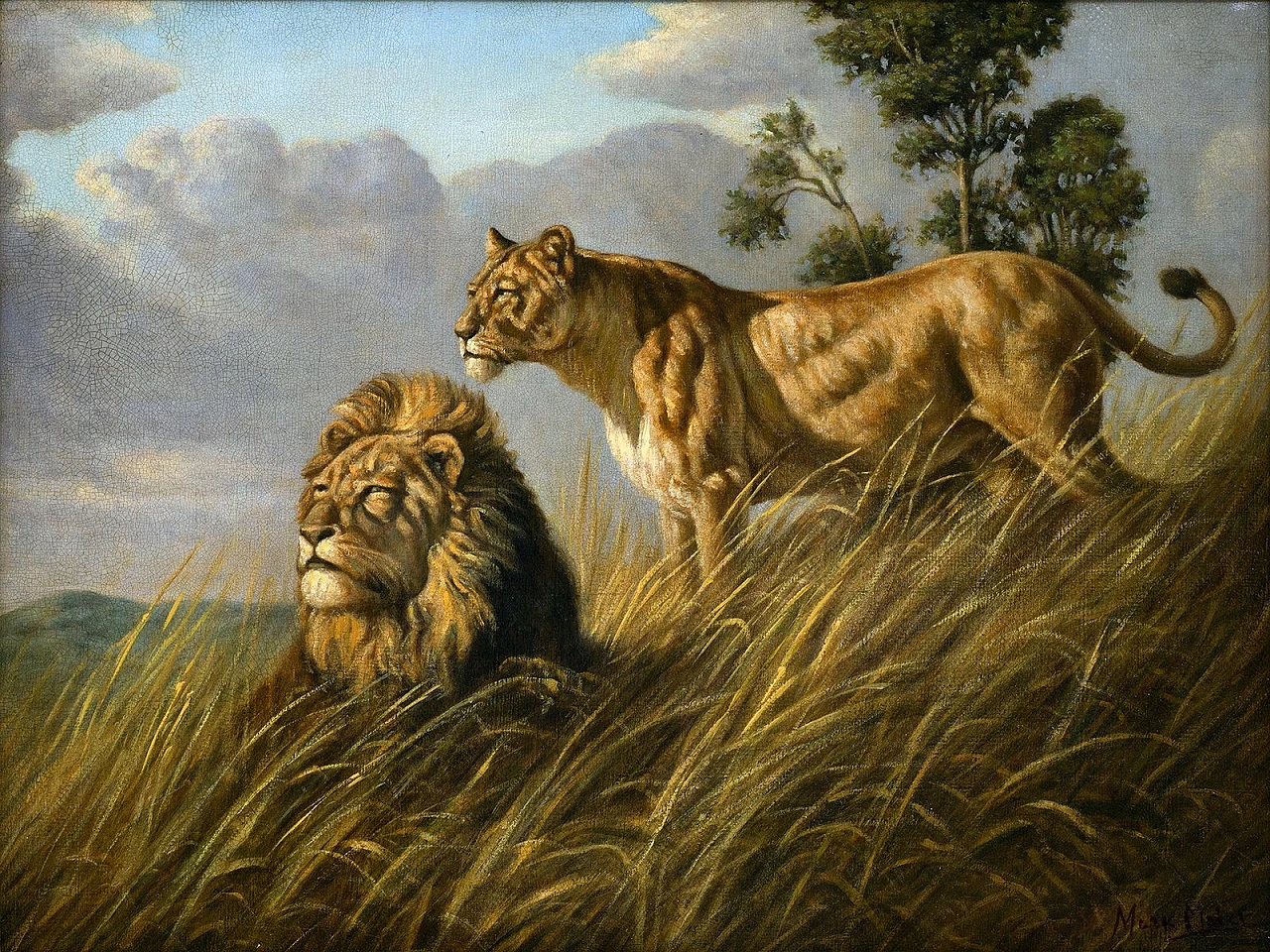 Mark Majer, Pair of Lions, oil on canvas, 1990s 2