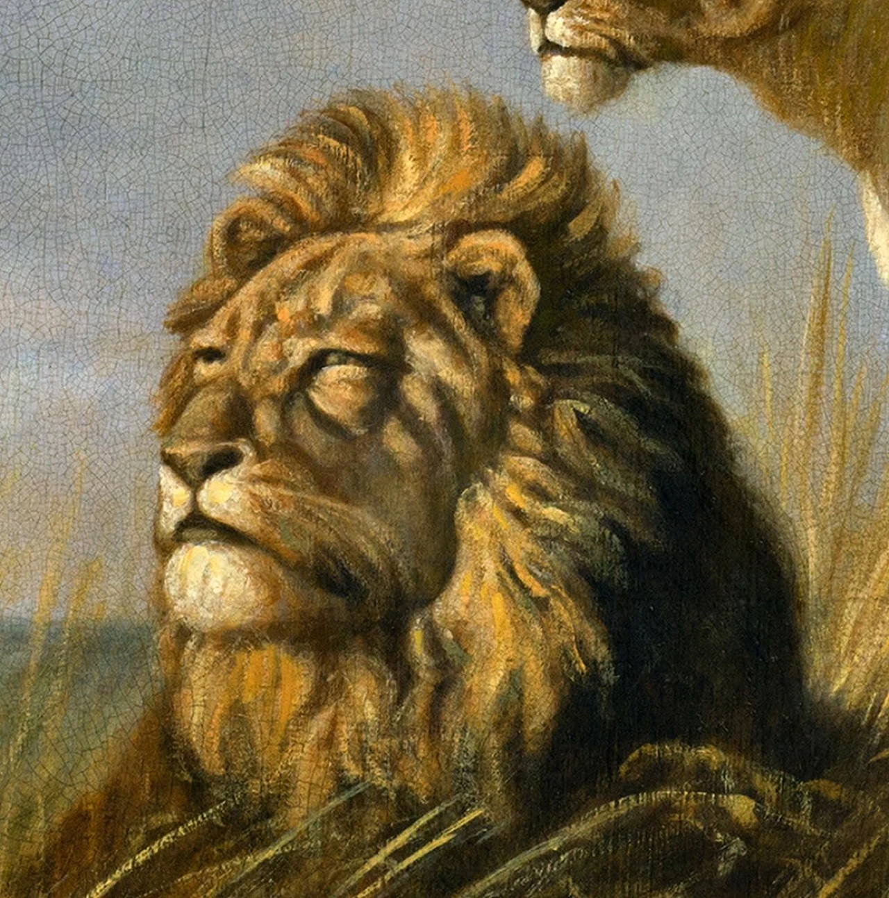 Mark Majer, Pair of Lions, oil on canvas, 1990s 3