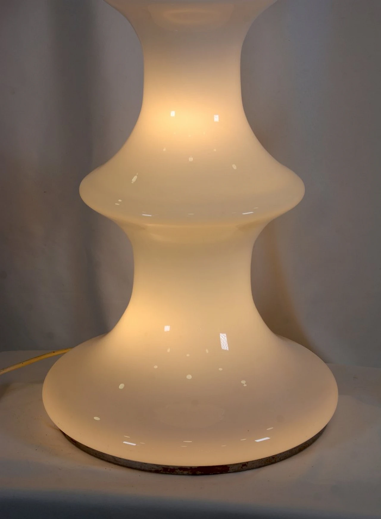 White opaline glass lamp with fabric shade, 1960s 3