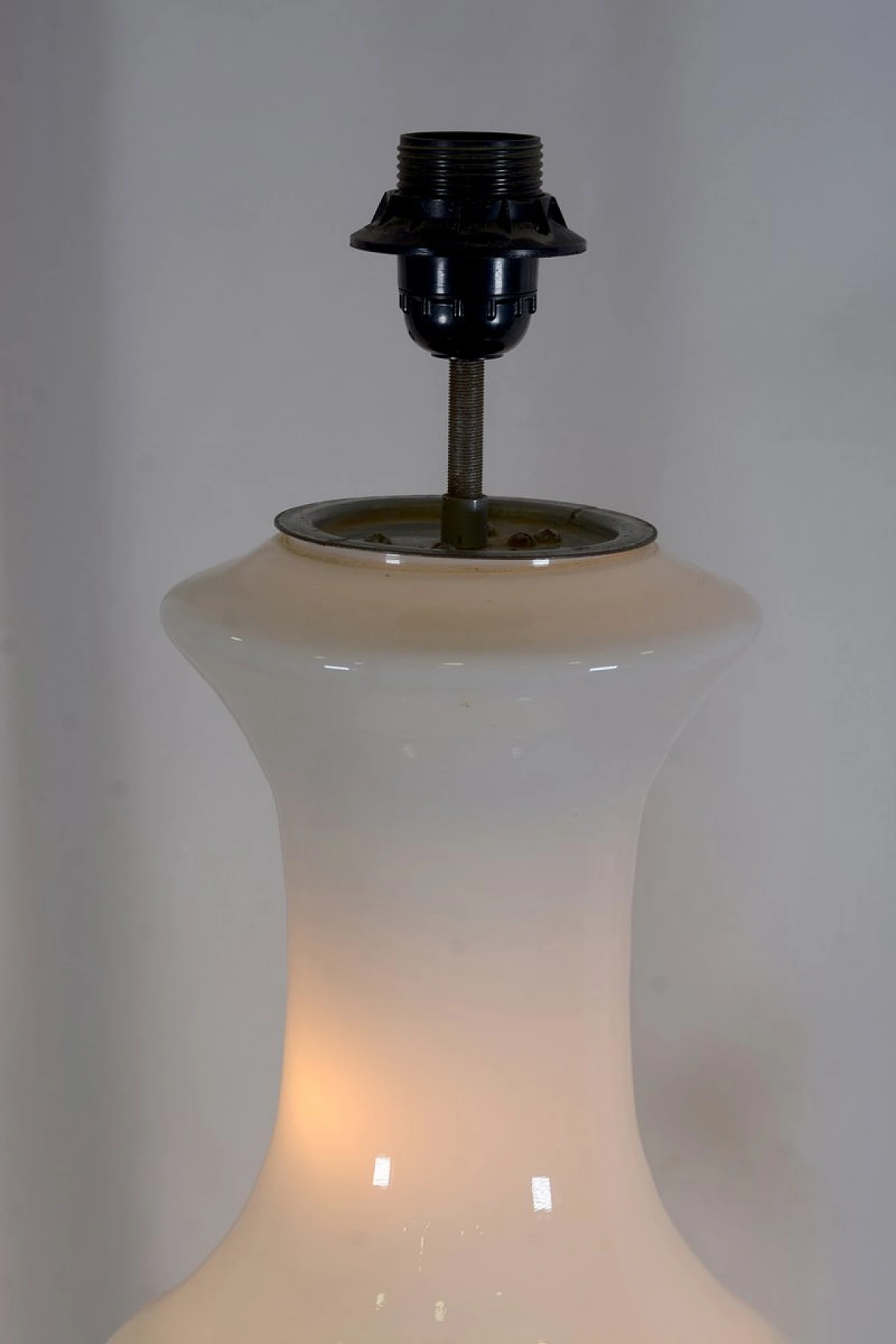 White opaline glass lamp with fabric shade, 1960s 5