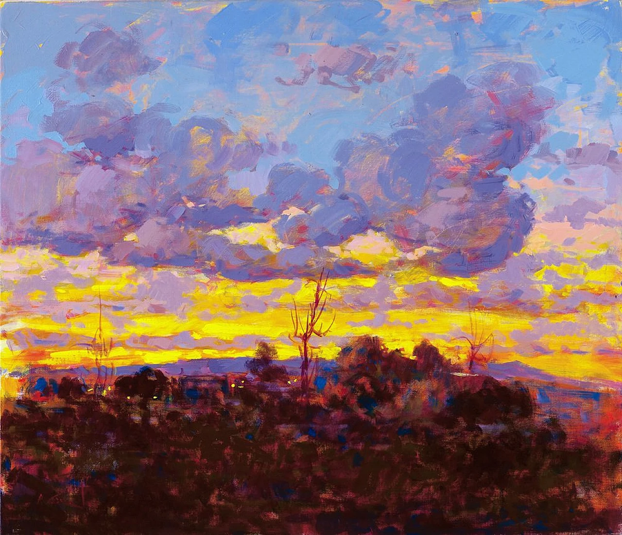 Renato Criscuolo, Vibrant sunset on the landscape, oil on canvas, 2003 1