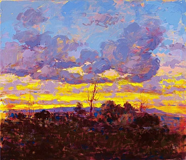 Renato Criscuolo, Vibrant sunset on the landscape, oil on canvas, 2003