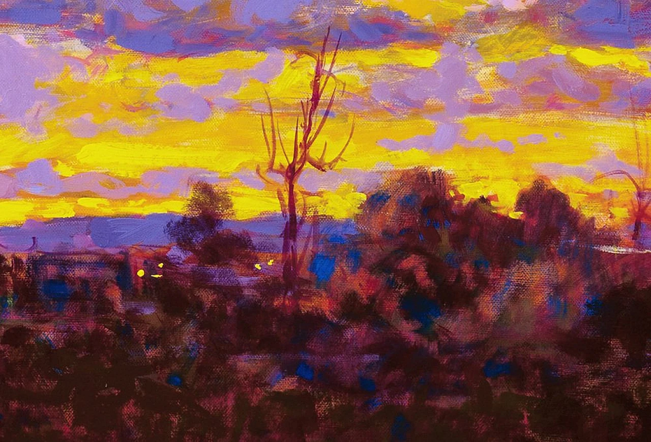 Renato Criscuolo, Vibrant sunset on the landscape, oil on canvas, 2003 2