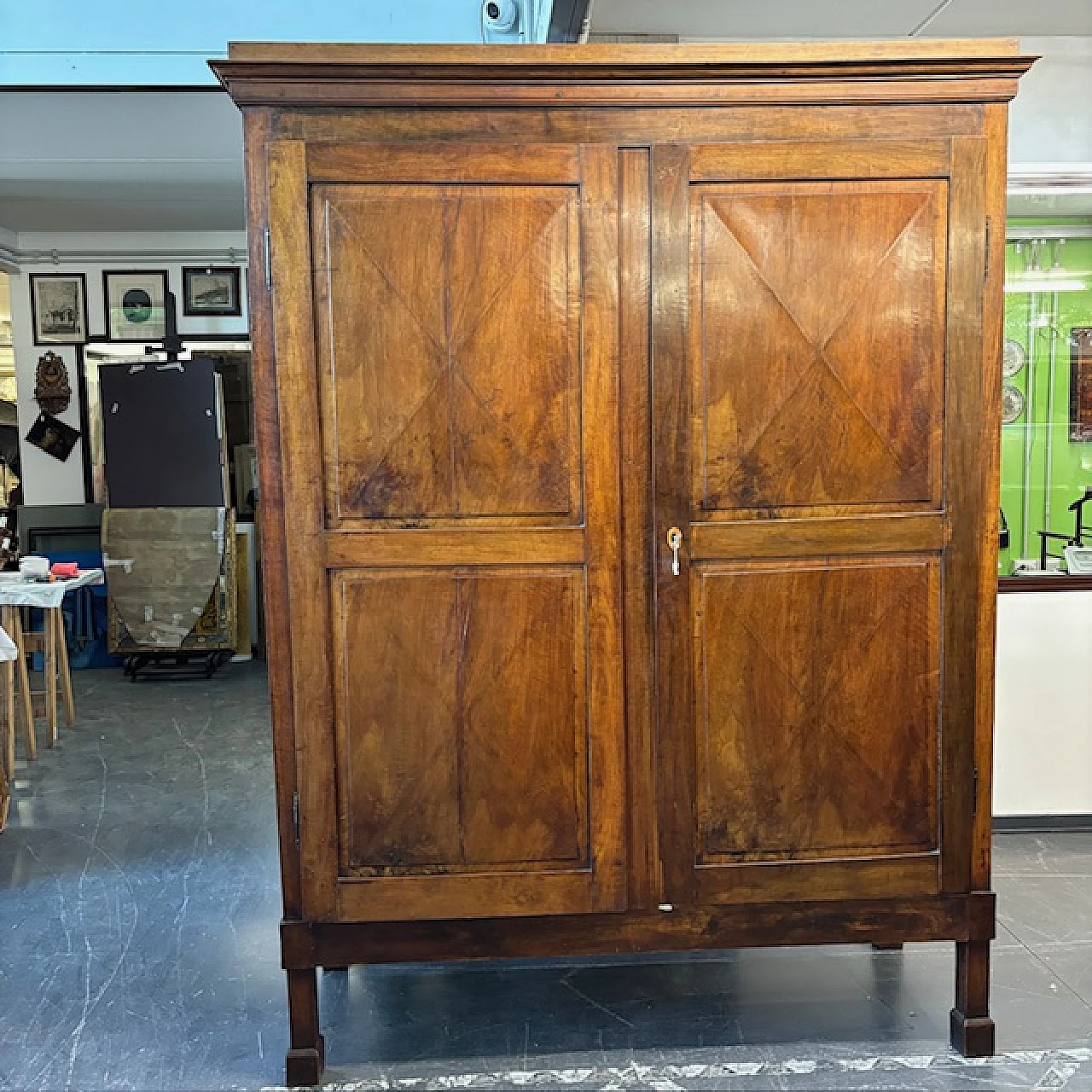 Walnut cupboard with diamond doors, 1810 1