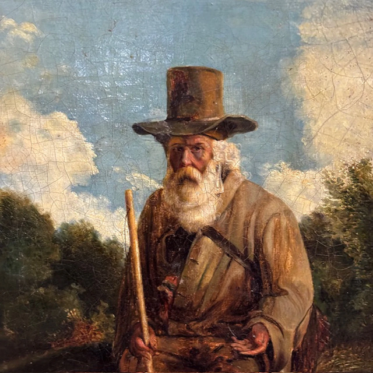 Beggar character, oil on canvas, 19th century 1