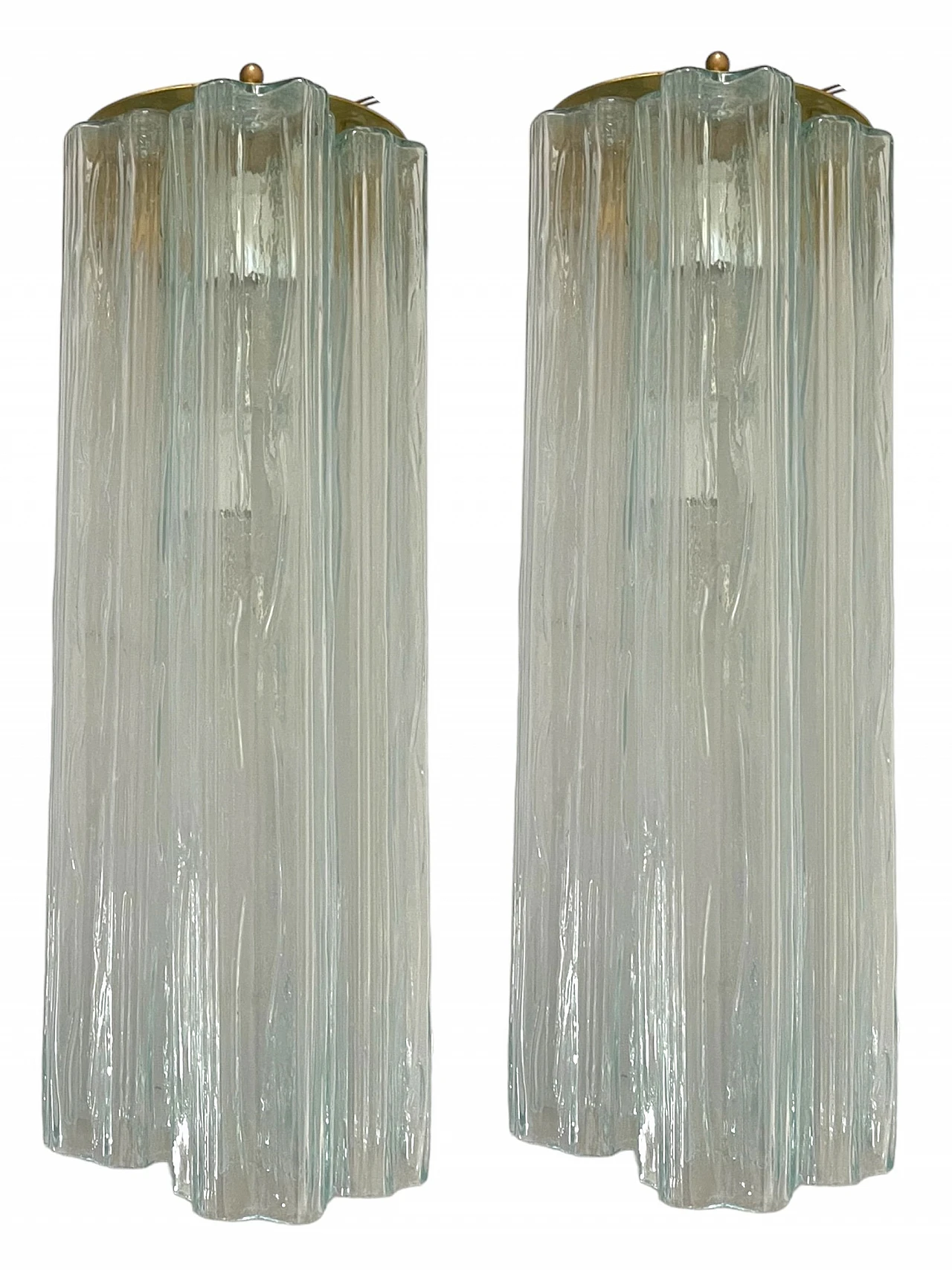 Pair of Tronchi Tube wall sconces in Murano glass, 1970s 1