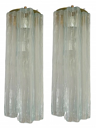 Pair of Tronchi Tube wall sconces in Murano glass, 1970s