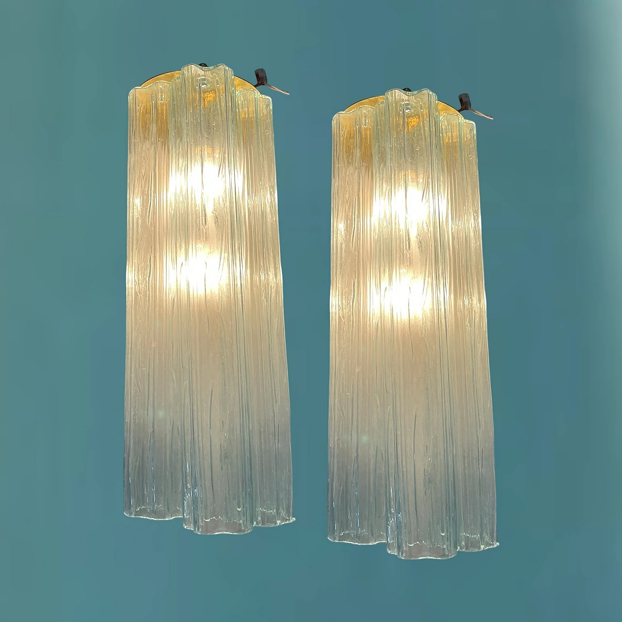 Pair of Tronchi Tube wall sconces in Murano glass, 1970s 16