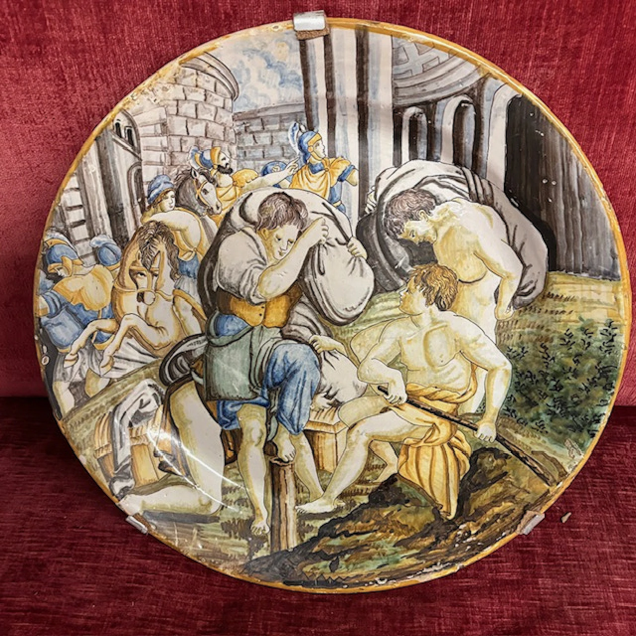 Majolica plate depicting popular scene, 18th century 1