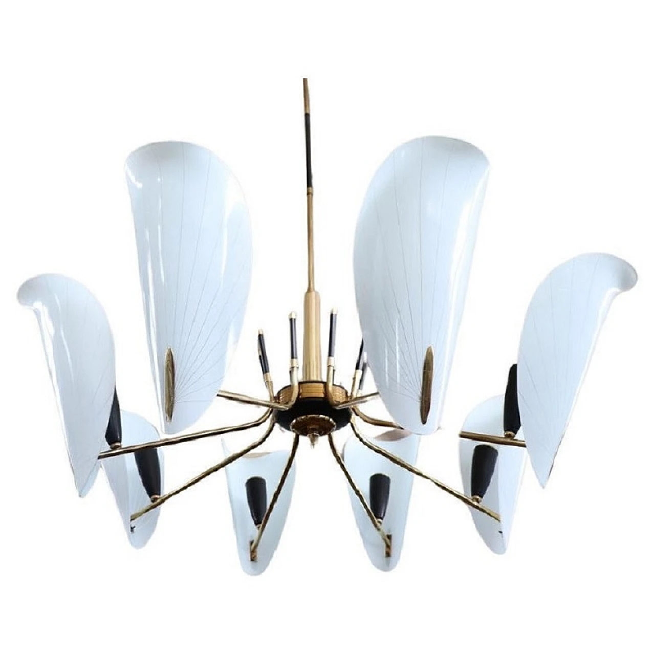 Eight-light chandelier with petal glass shades, 1950s 1