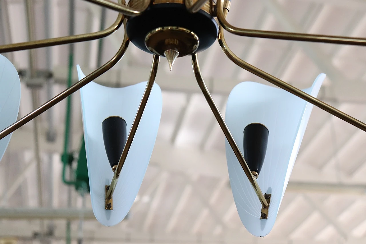 Eight-light chandelier with petal glass shades, 1950s 14