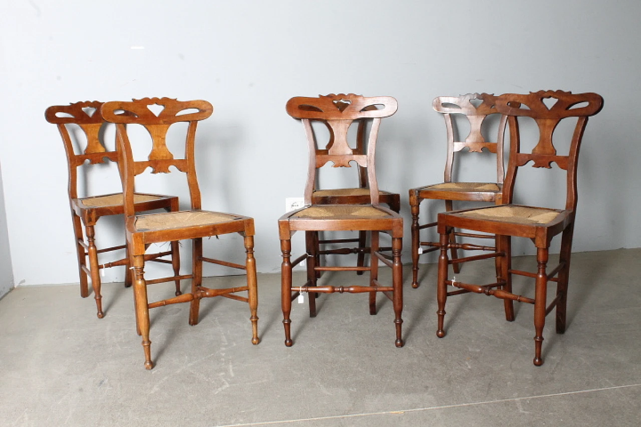 6 Solid walnut chairs, 19th century 1