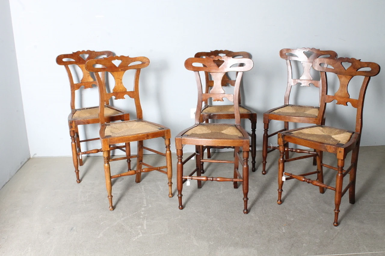 6 Solid walnut chairs, 19th century 2