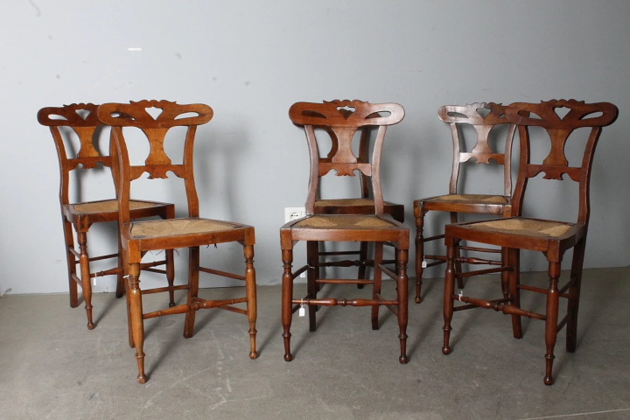 6 Solid walnut chairs, 19th century 3