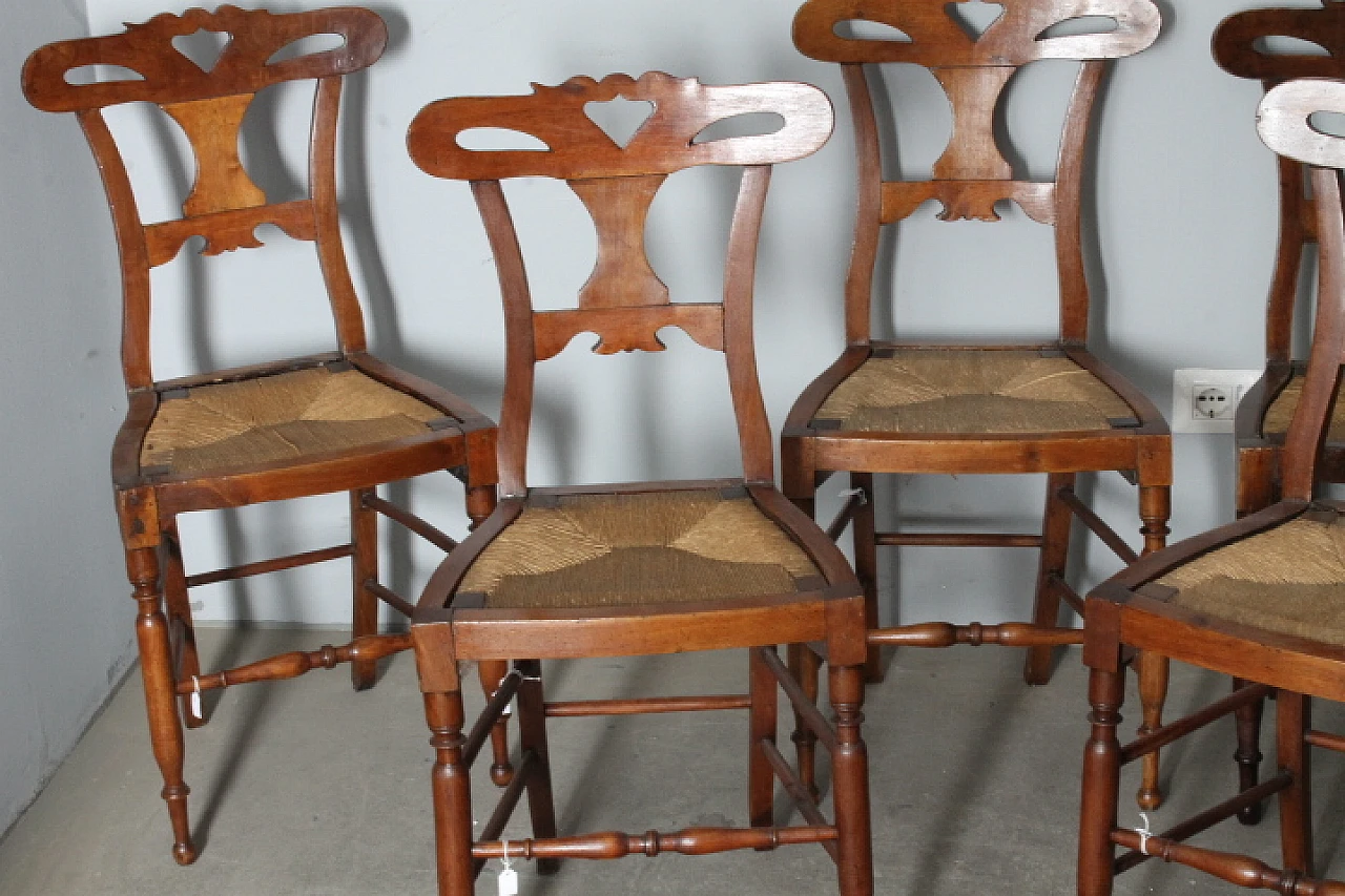 6 Solid walnut chairs, 19th century 7