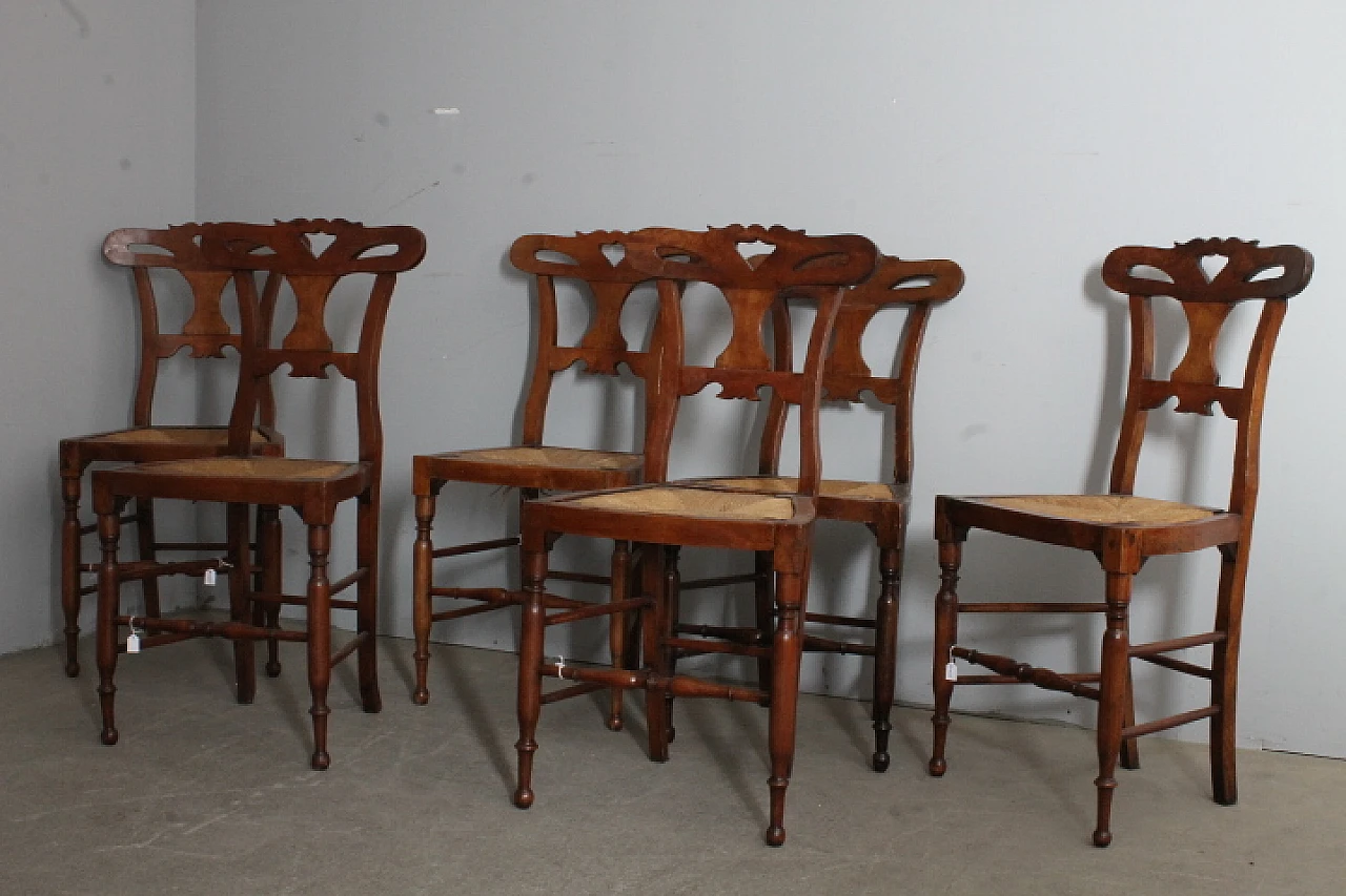 6 Solid walnut chairs, 19th century 9