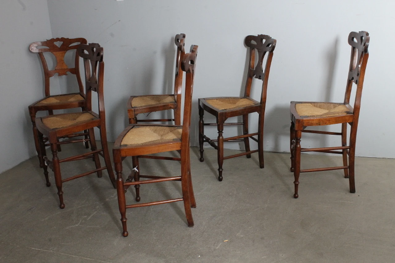 6 Solid walnut chairs, 19th century 10