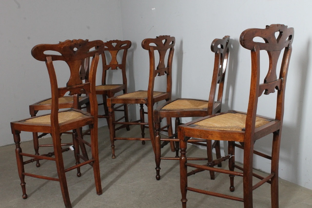 6 Solid walnut chairs, 19th century 11