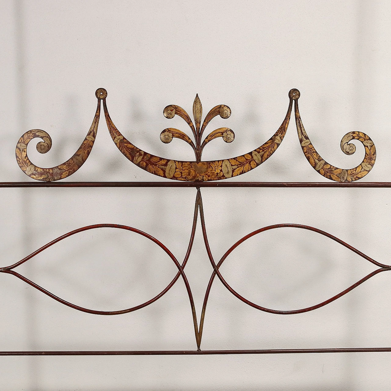 Wrought iron & sheet metal canopy bed lacquered, 19th century 5