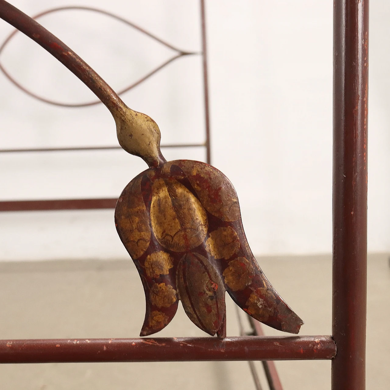 Wrought iron & sheet metal canopy bed lacquered, 19th century 9