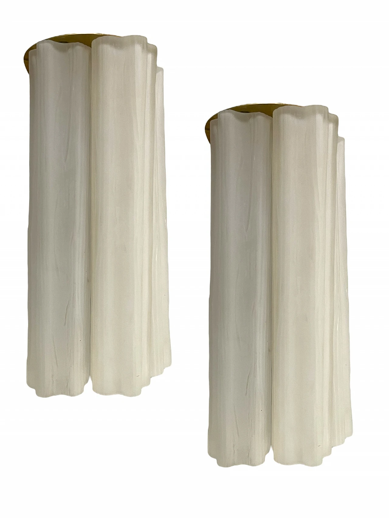 Pair of Tronchi wall lights in white Murano glass, 1970s 1