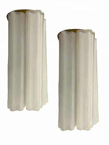 Pair of Tronchi wall lights in white Murano glass, 1970s