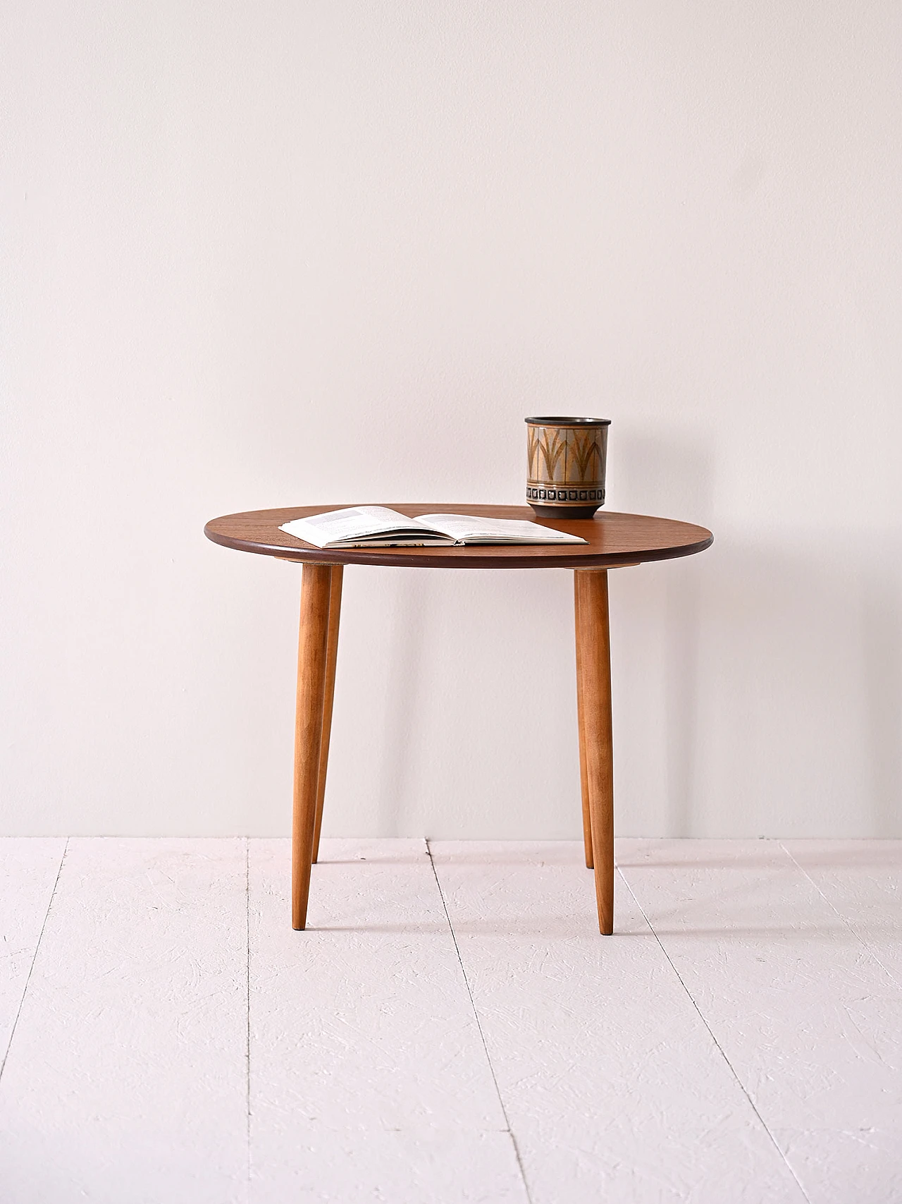 Round coffee table with teak top and birch legs, 1960s 1