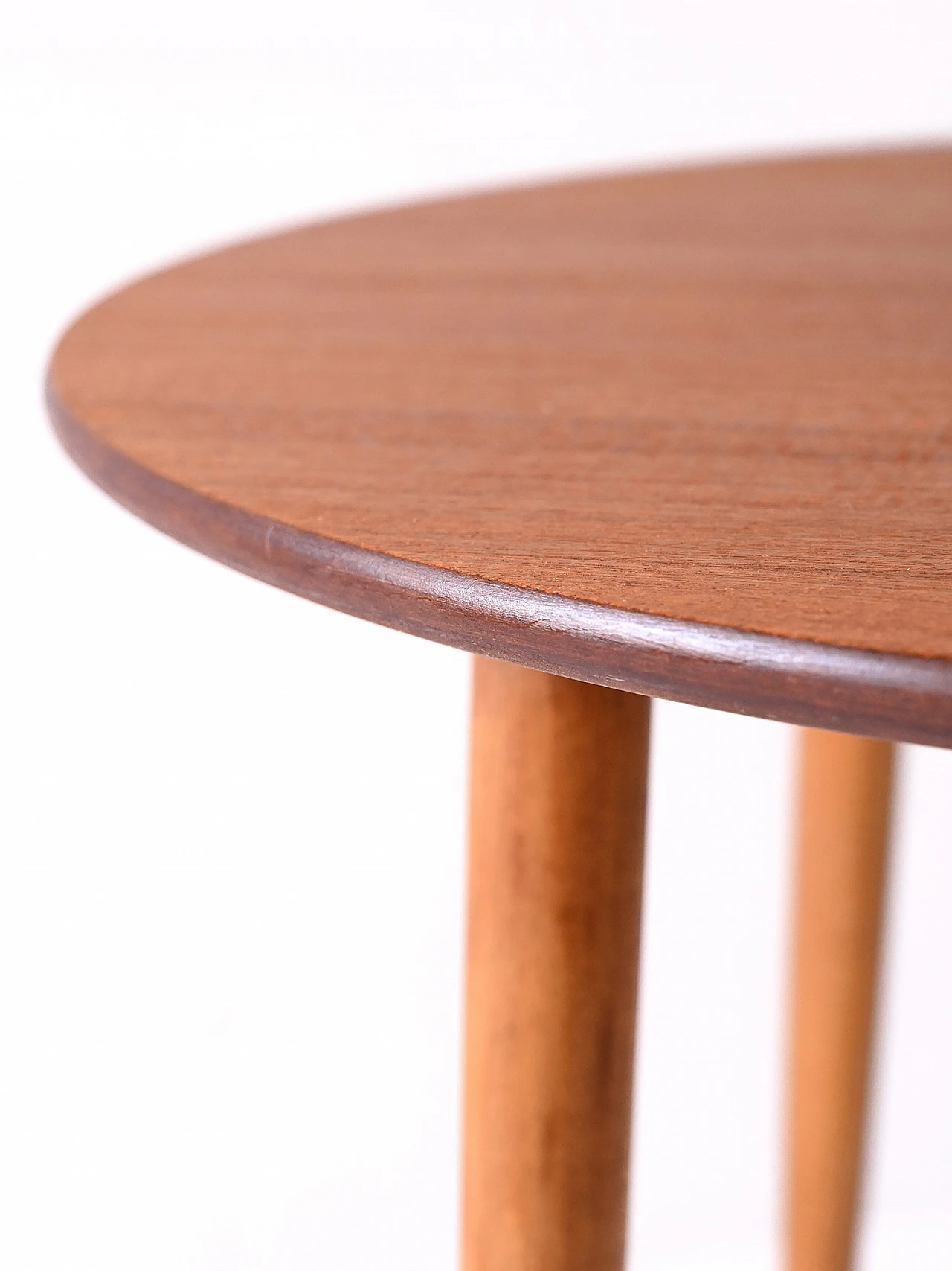 Round coffee table with teak top and birch legs, 1960s 6