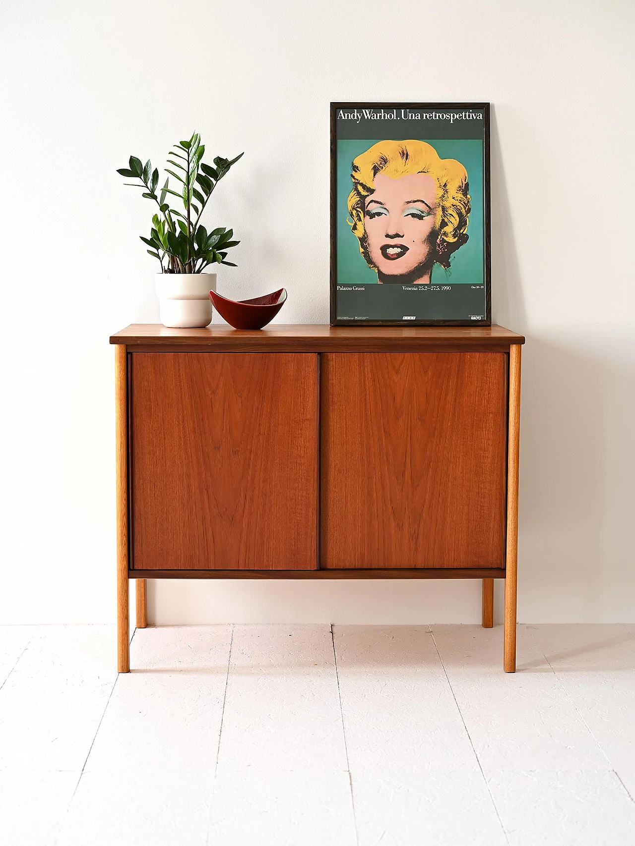 Scandinavian oak cabinet with sliding teak doors, 1960s 1