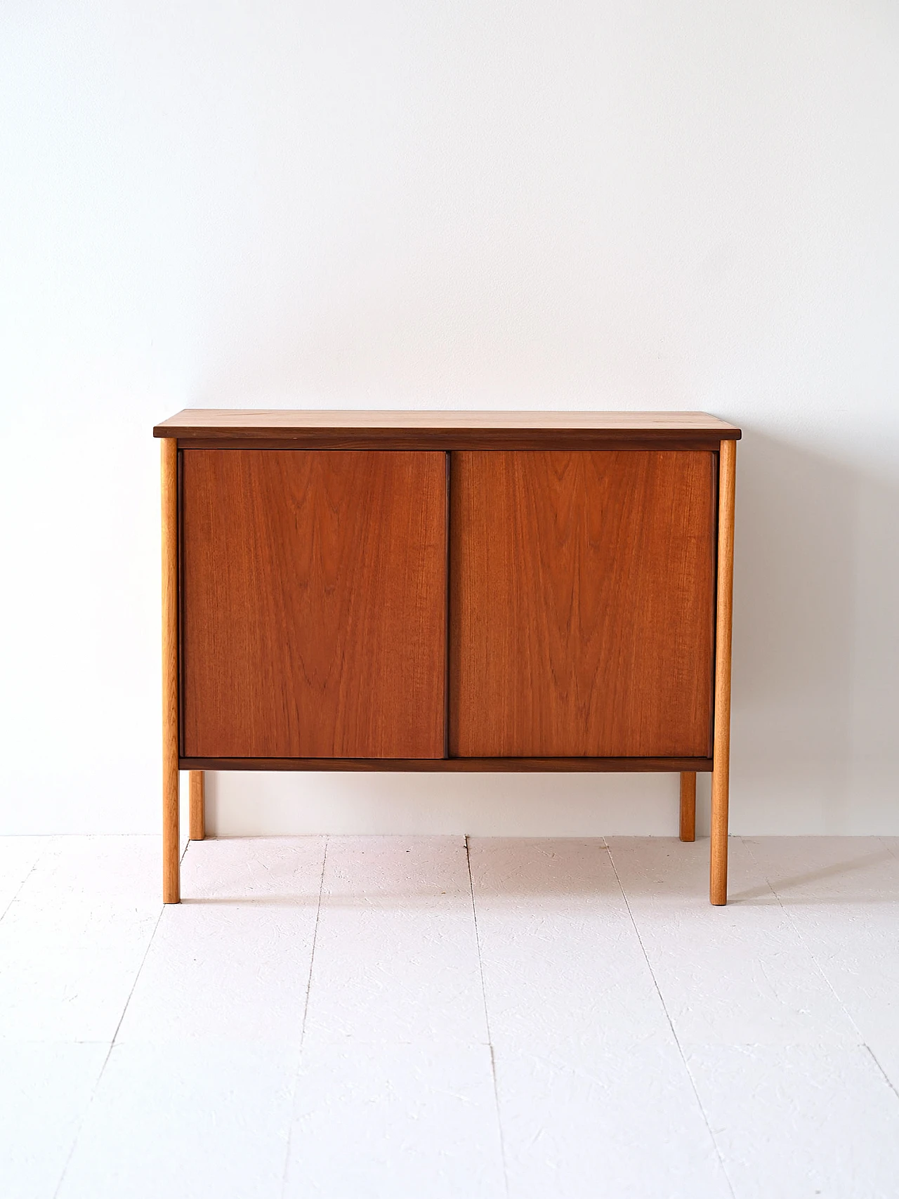 Scandinavian oak cabinet with sliding teak doors, 1960s 2