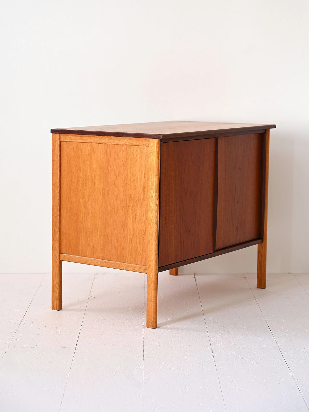 Scandinavian oak cabinet with sliding teak doors, 1960s 3