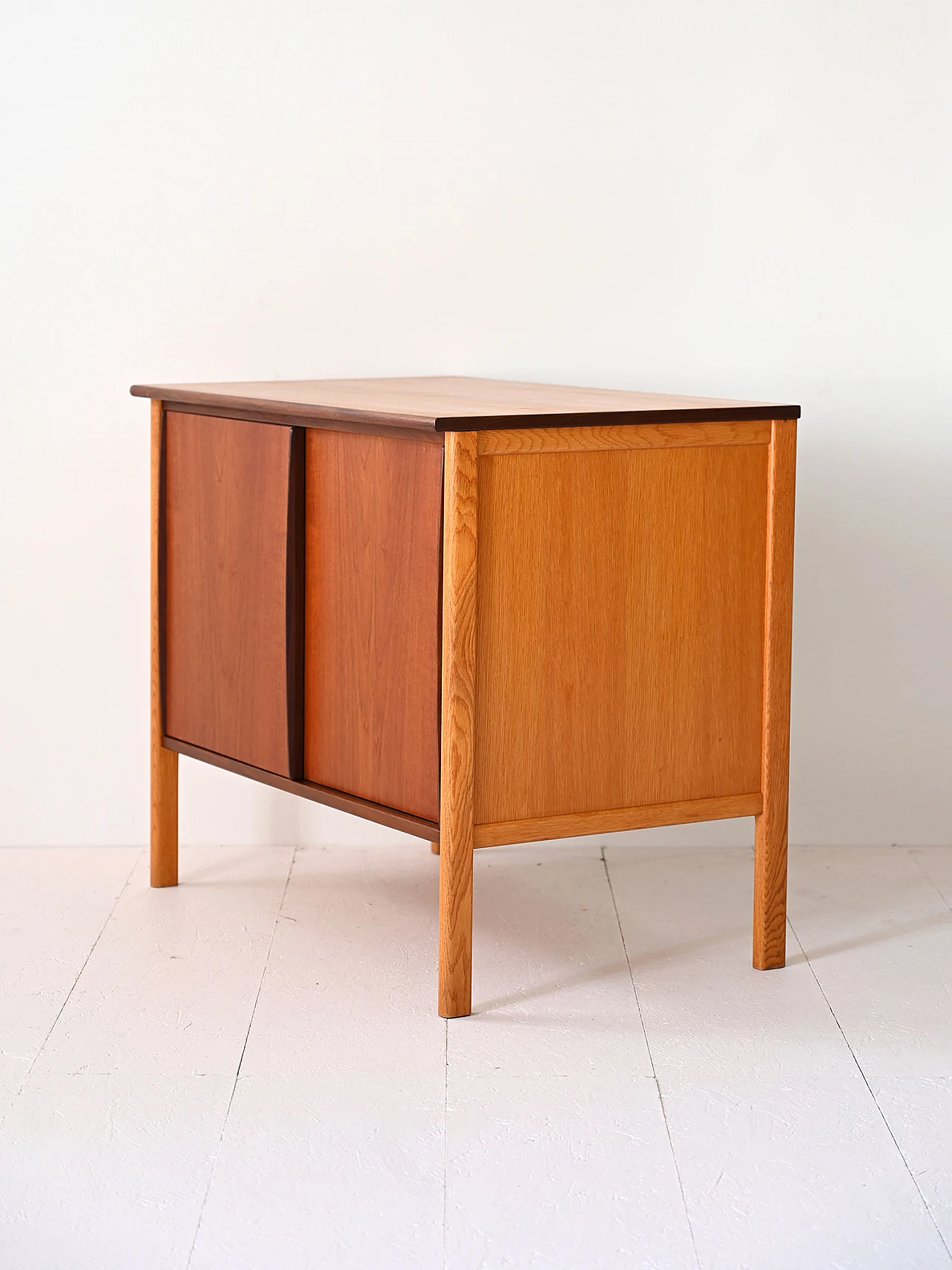 Scandinavian oak cabinet with sliding teak doors, 1960s 4