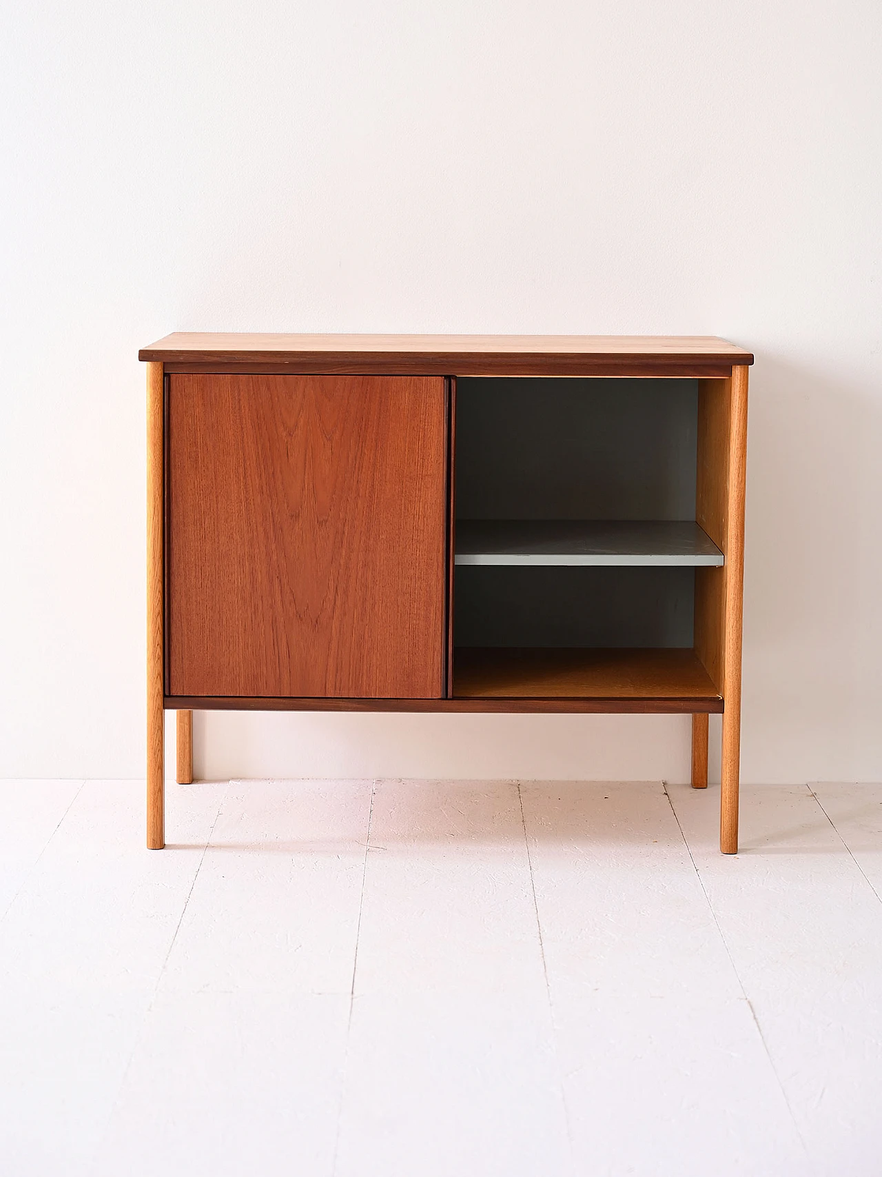 Scandinavian oak cabinet with sliding teak doors, 1960s 5