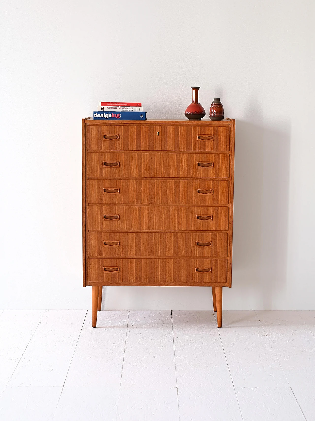 Comò a sei cassetti scandinavo in teak, anni '60 1