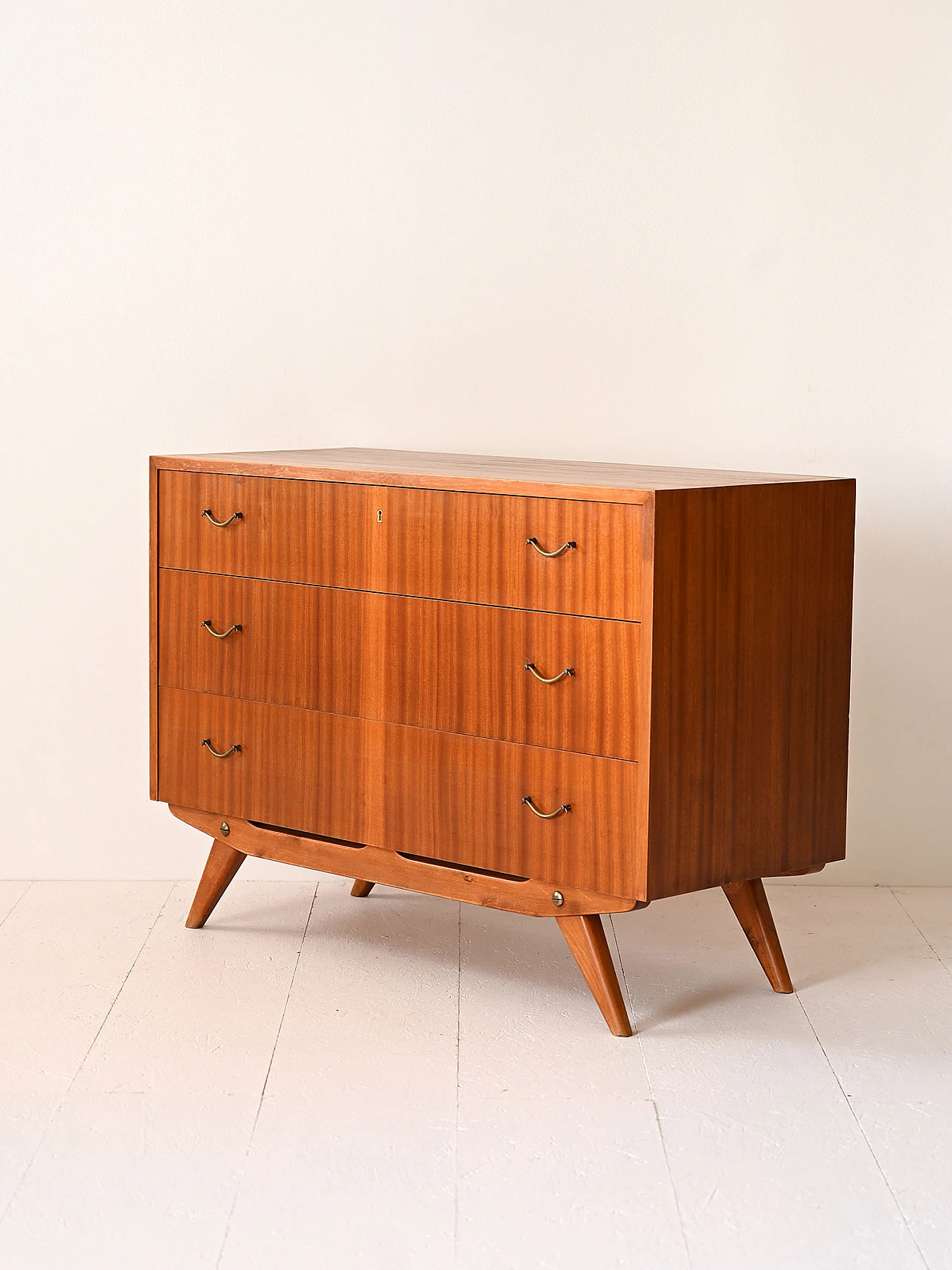 Scandinavian mahogany chest of drawers with metal handles, 1960s 4