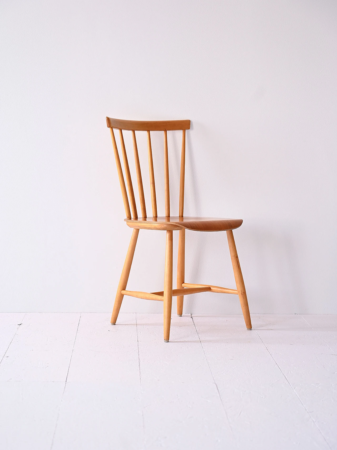 Scandinavian Pinnstolar birch chair with teak seat, 1960s 1