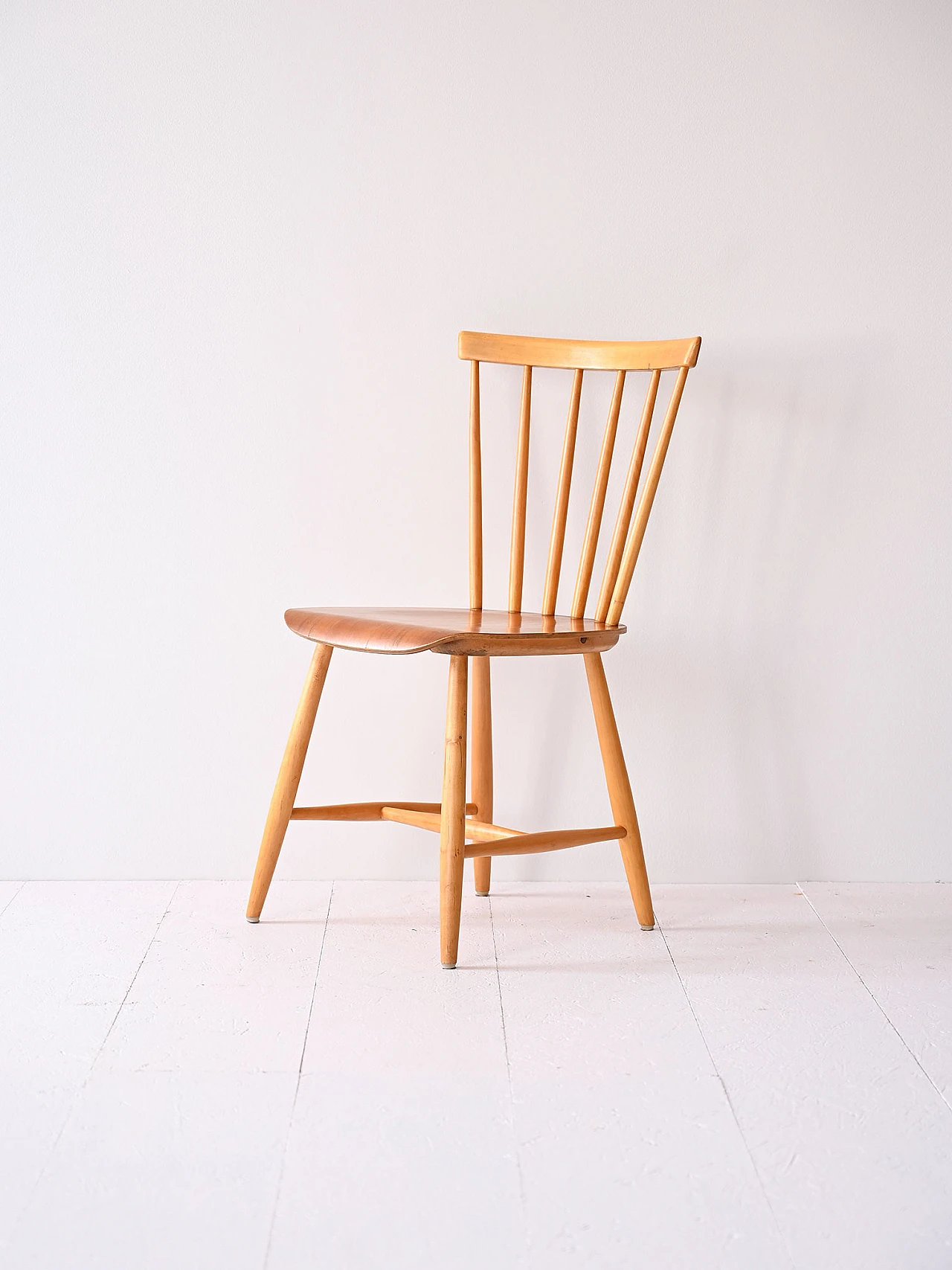 Scandinavian Pinnstolar birch chair with teak seat, 1960s 3