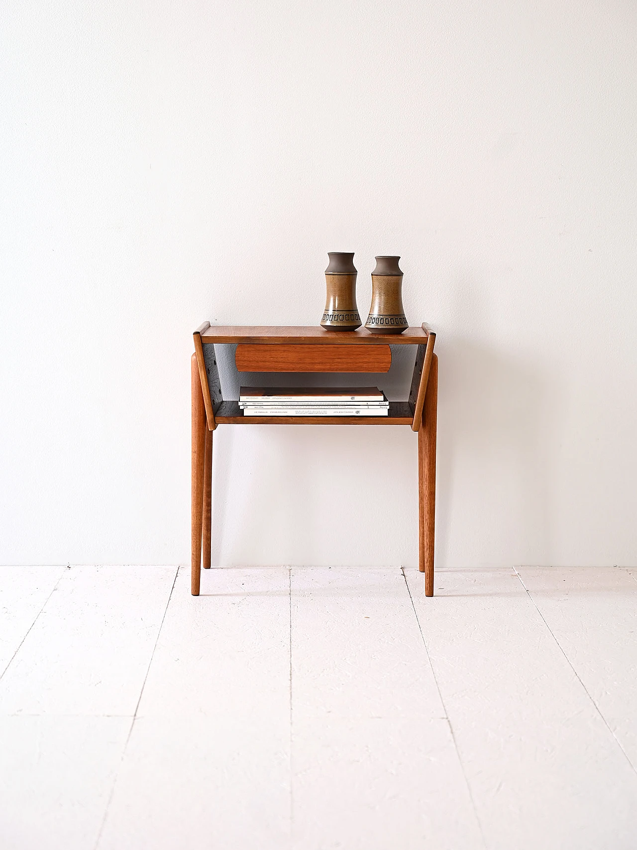 Teak bedside table with conical legs, 1960s 1