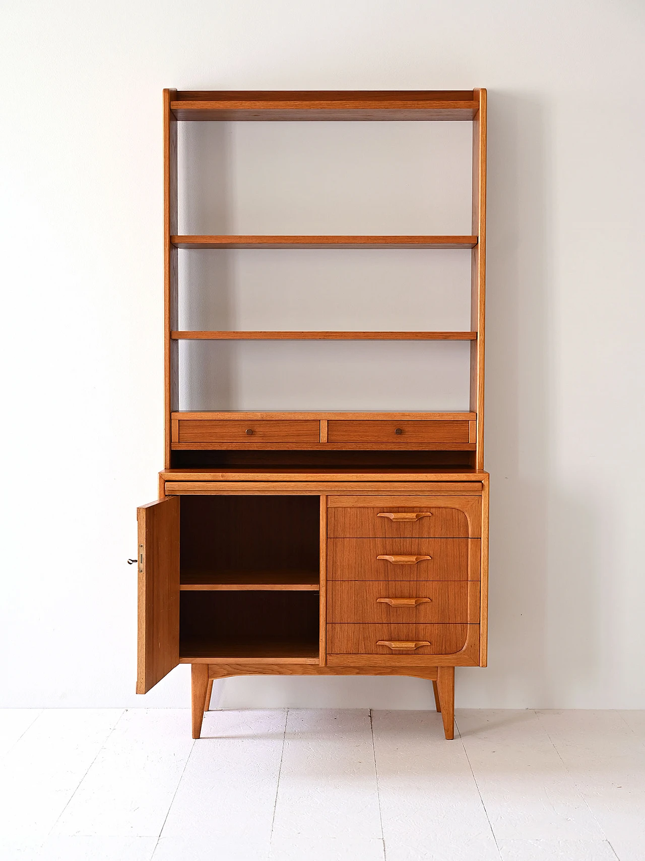 Scandinavian wooden bookcase with pull-out desk, 1960s 5