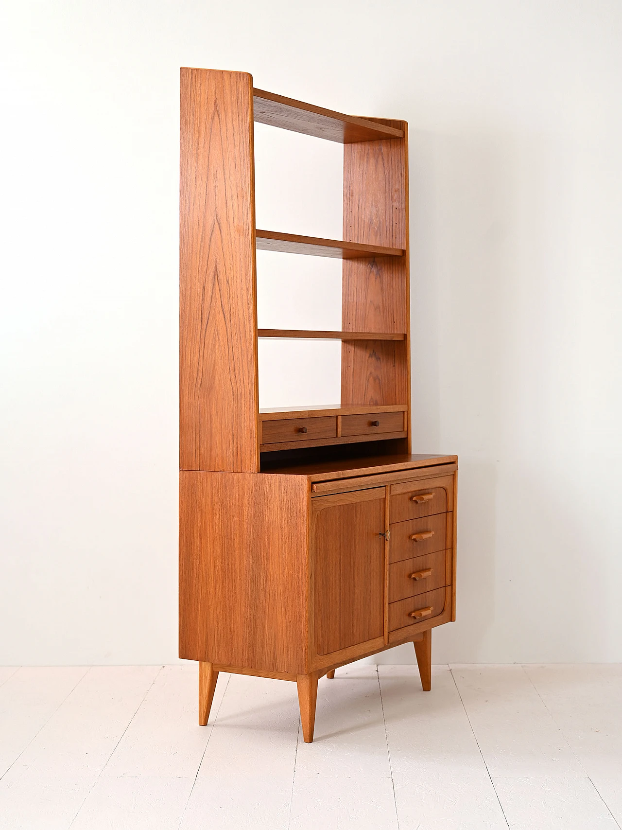 Scandinavian wooden bookcase with pull-out desk, 1960s 6