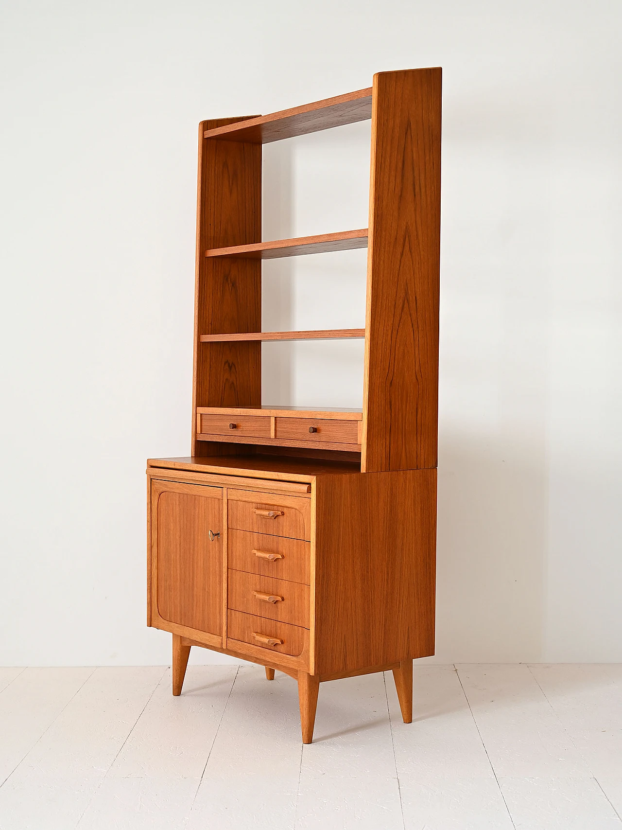 Scandinavian wooden bookcase with pull-out desk, 1960s 7