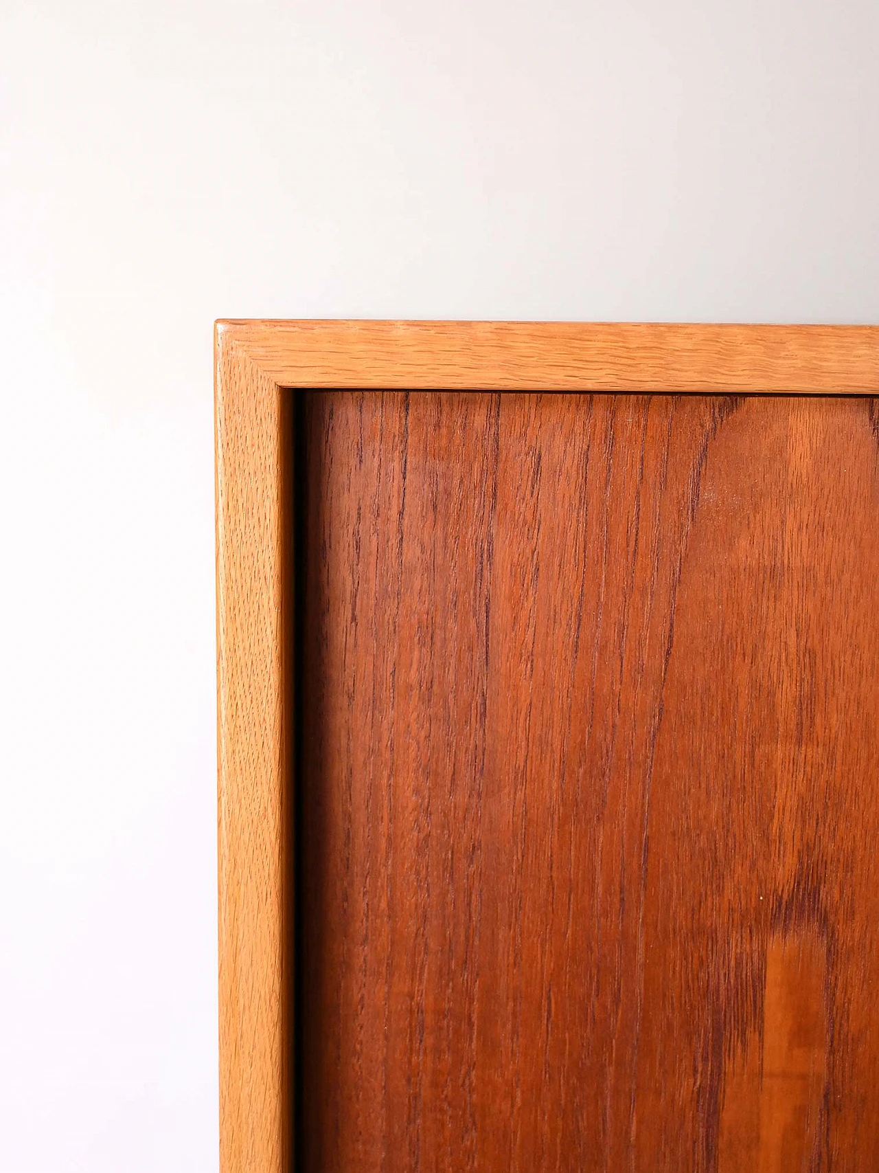 Scandinavian oak bookcase with sliding teak doors, 1960s 7