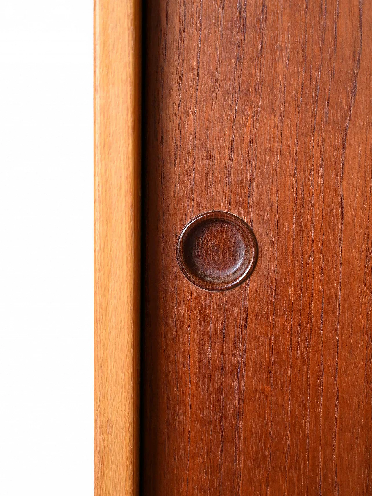 Scandinavian oak bookcase with sliding teak doors, 1960s 8