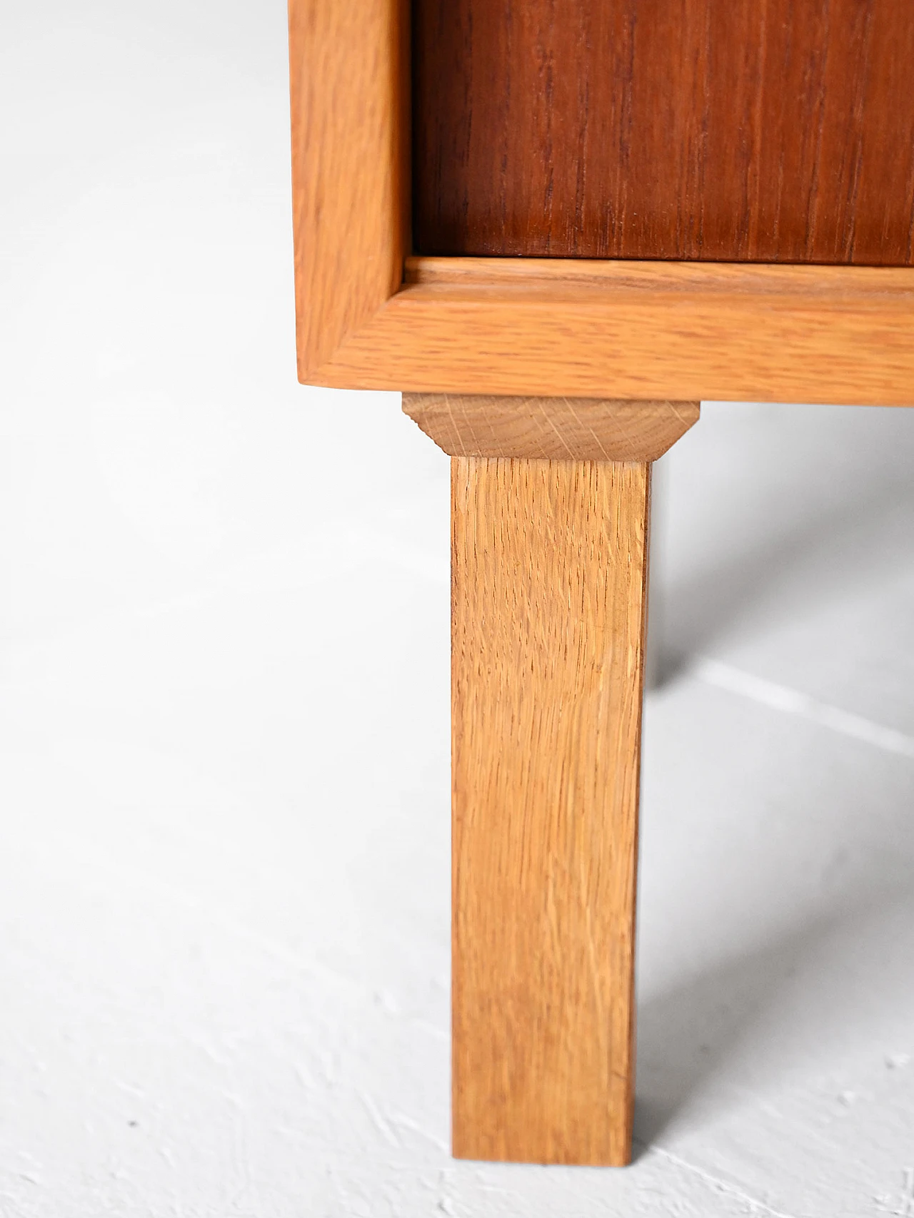 Scandinavian oak bookcase with sliding teak doors, 1960s 9