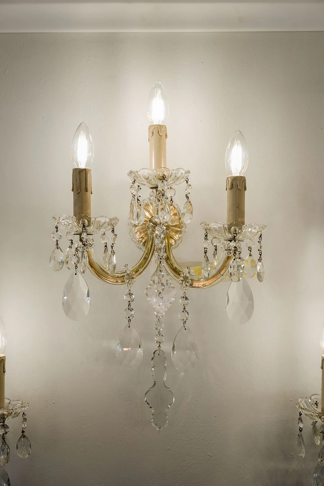 3 Crystal wall lamps in Maria Theresa style, 1940s 3